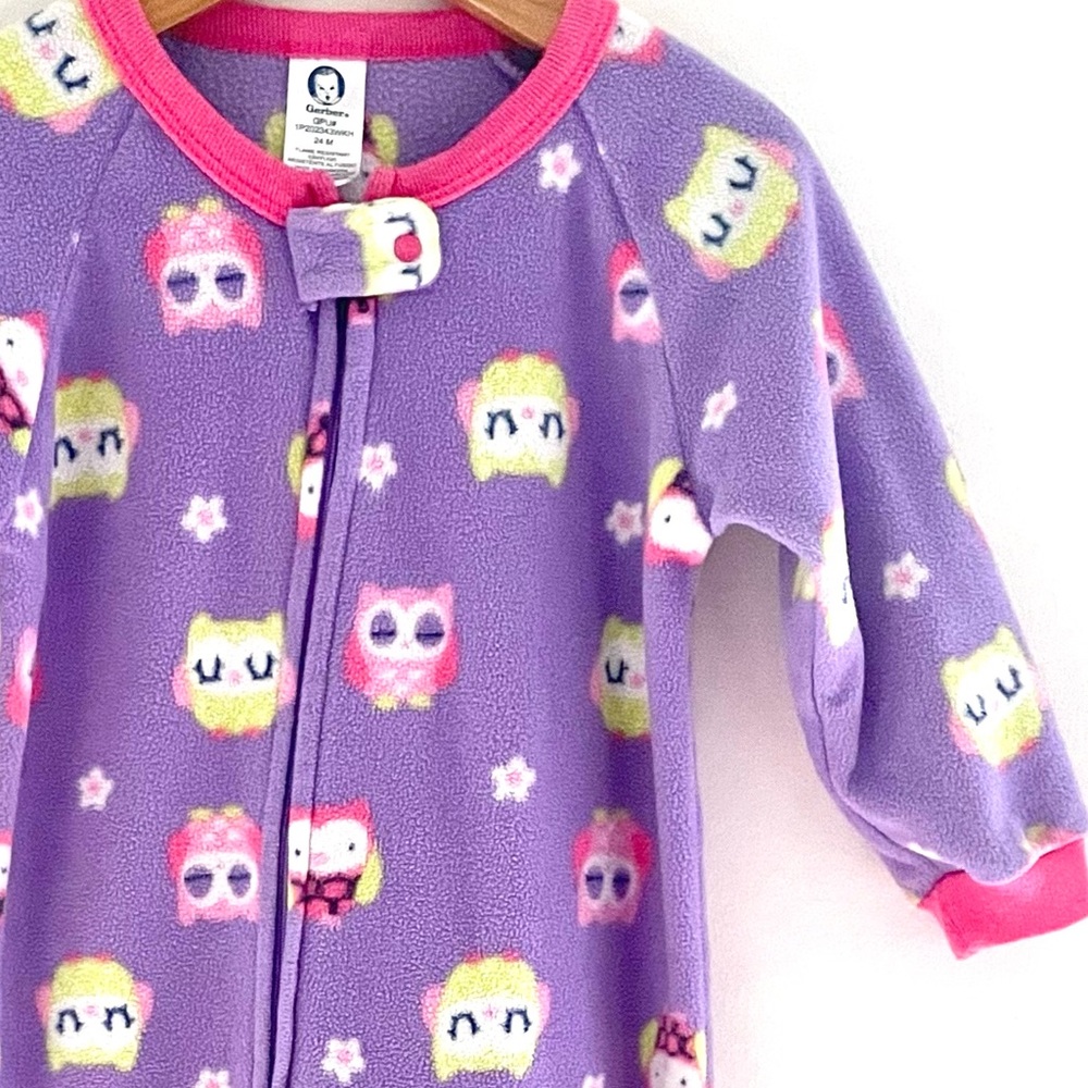 4/$20💥Gerber Fleece Toddler Girl Owls Sleeper Footie Onesie, Purple Pink Yellow